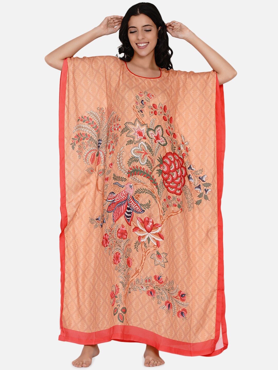 

The Kaftan Company Orange Printed Maxi Kaftan Nightdress