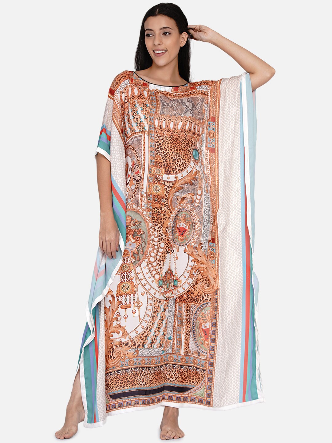 

The Kaftan Company White Printed Maxi Nightdress