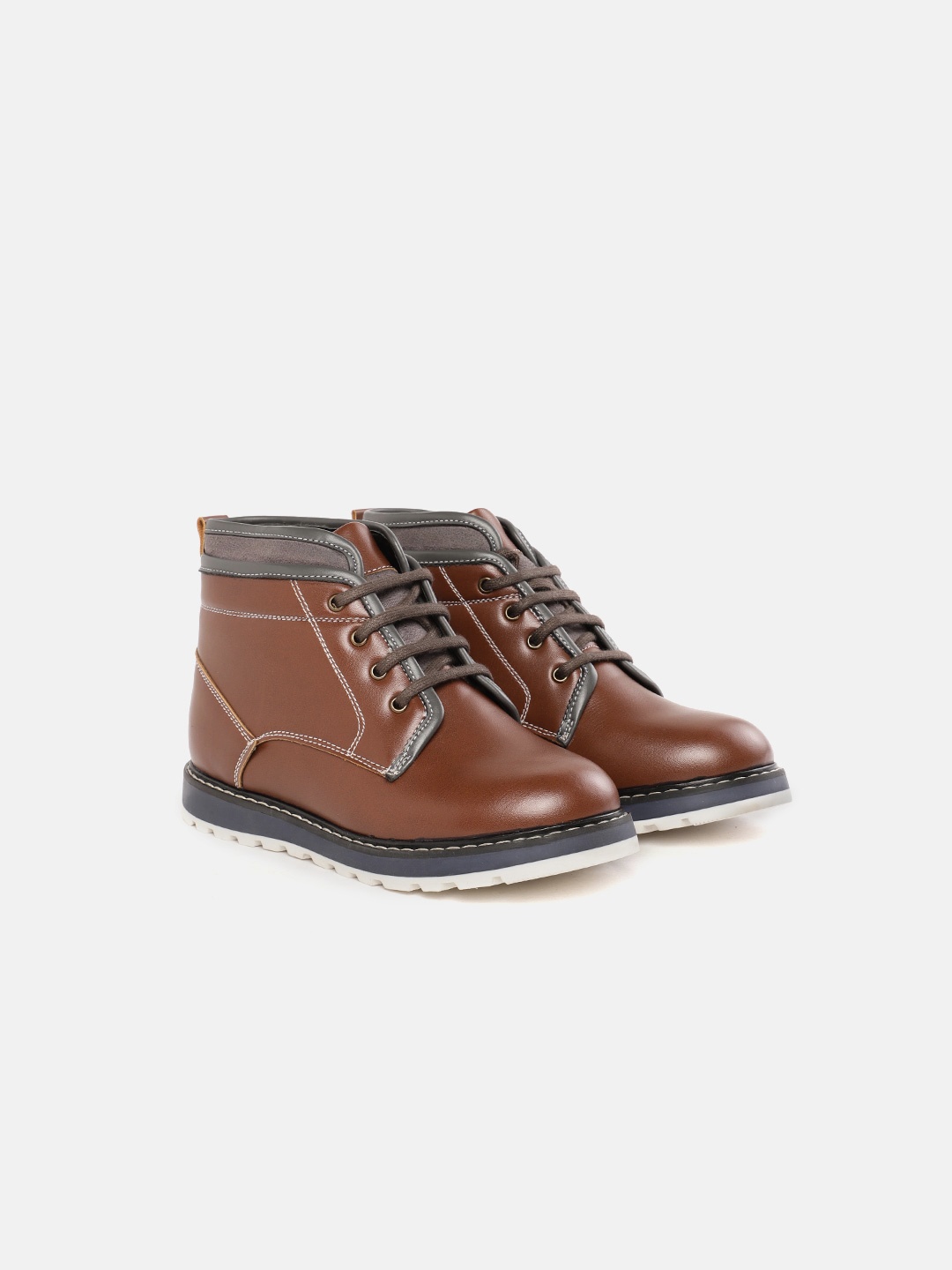 

YK Boys Brown & Grey Solid Mid-Top Flat Boots