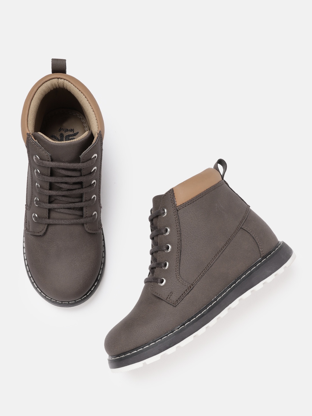 

YK Boys Brown Solid Mid-Top Flat Boots