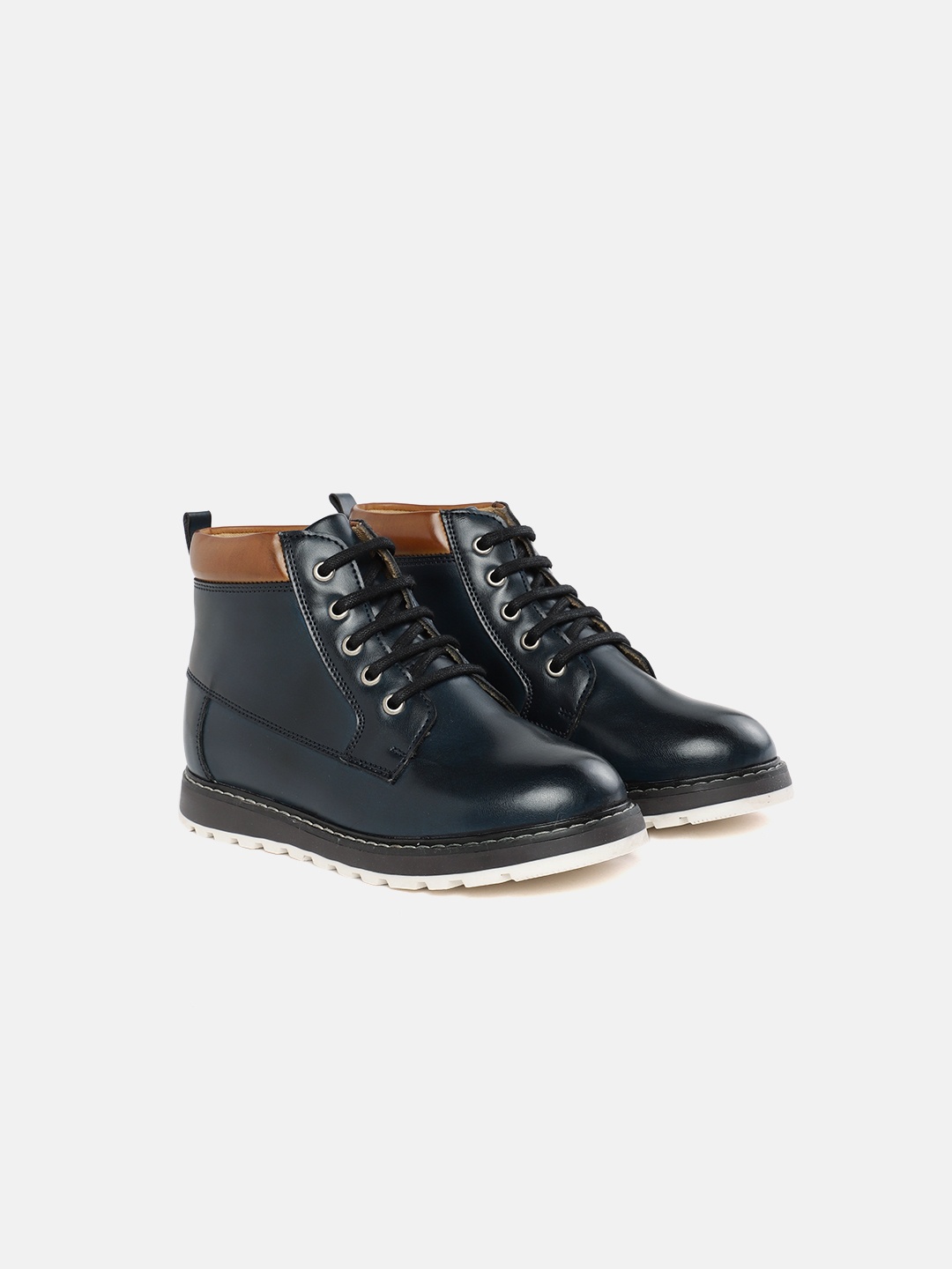 

YK Boys Navy Blue & Tan Brown Solid Mid-Top Flat Boots