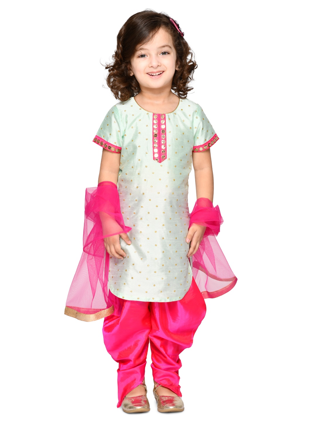 

SAKA DESIGNS Girls Blue Ethnic Motifs Embroidered Regular Mirror Work Kurti with Dhoti Pants & With Dupatta