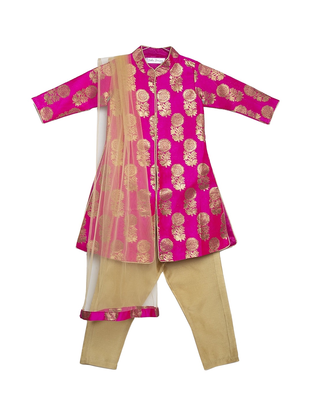 

SAKA DESIGNS Girls Fuchsia Ethnic Motifs Angrakha Kurta with Trousers & With Dupatta