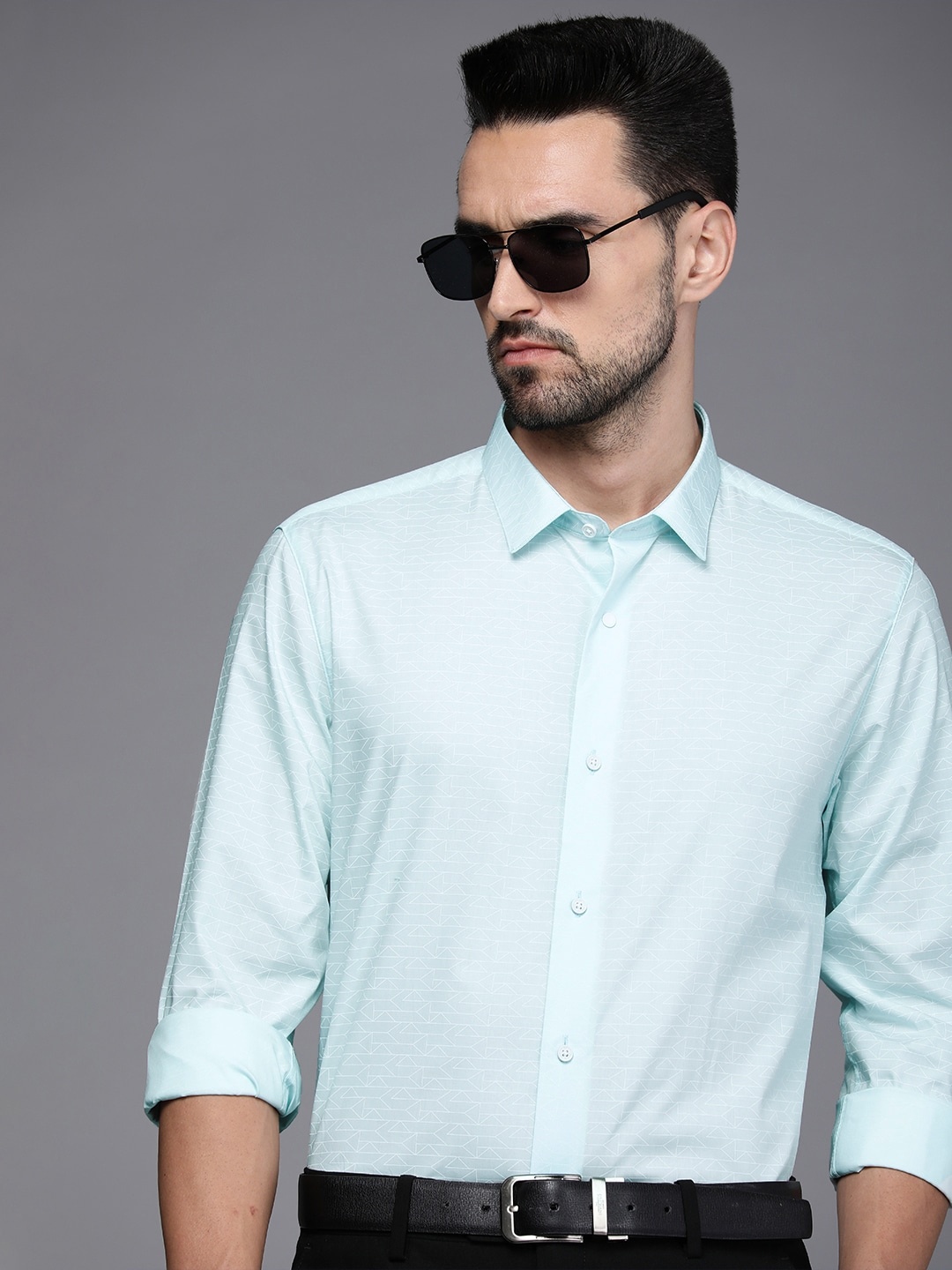 

Louis Philippe Ath Work Men Mint Green Super Slim Fit Printed Formal Shirt
