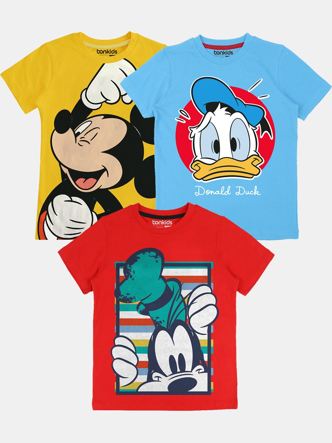 

BonOrganik Boys Set of 3 Mickey & Friends Printed T-shirts, Blue