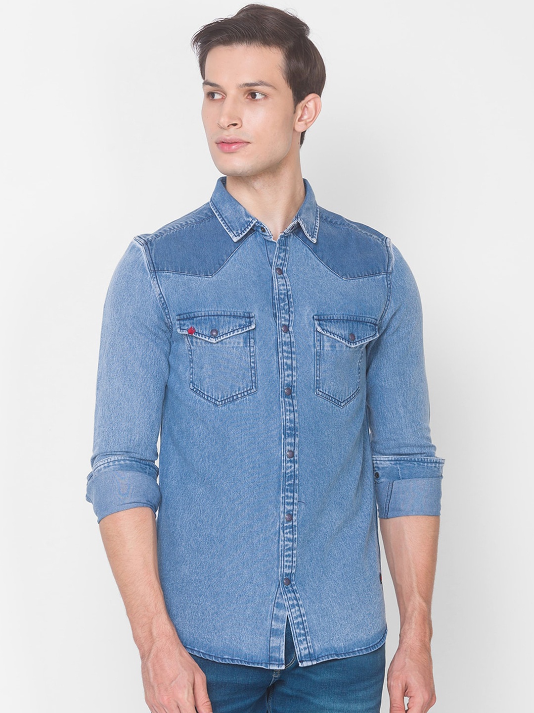 

SPYKAR Men Blue Slim Fit Opaque Pure Cotton Casual Shirt