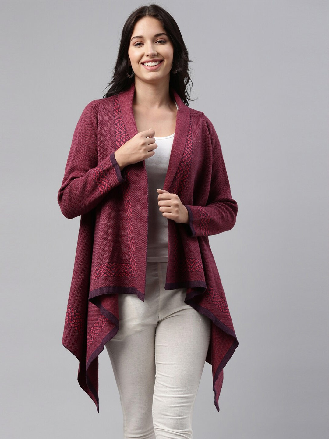 

Neerus Women Brown Longline Knitted Shrug