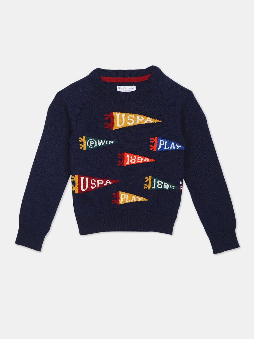 

U S Polo Assn Boys Navy Blue & Red Cotton Printed Sweater