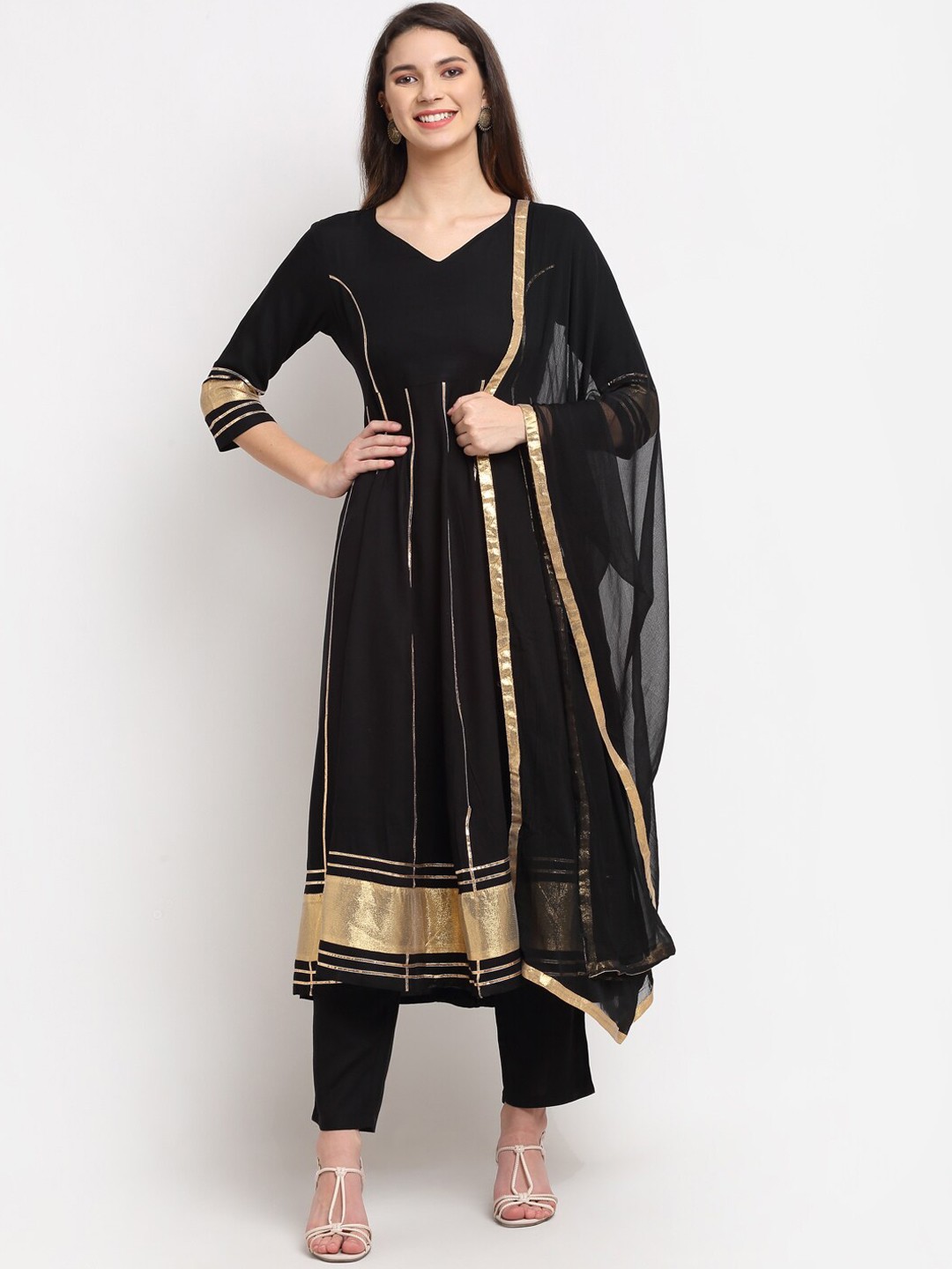 

Rudra Bazaar Women Black Empire Gotta Patti Kurta with Trousers & With Dupatta