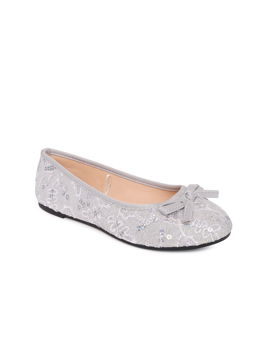 

Pantaloons Junior Girls Silver-Toned Woven Design Sequin Ballerinas Flats with Bows