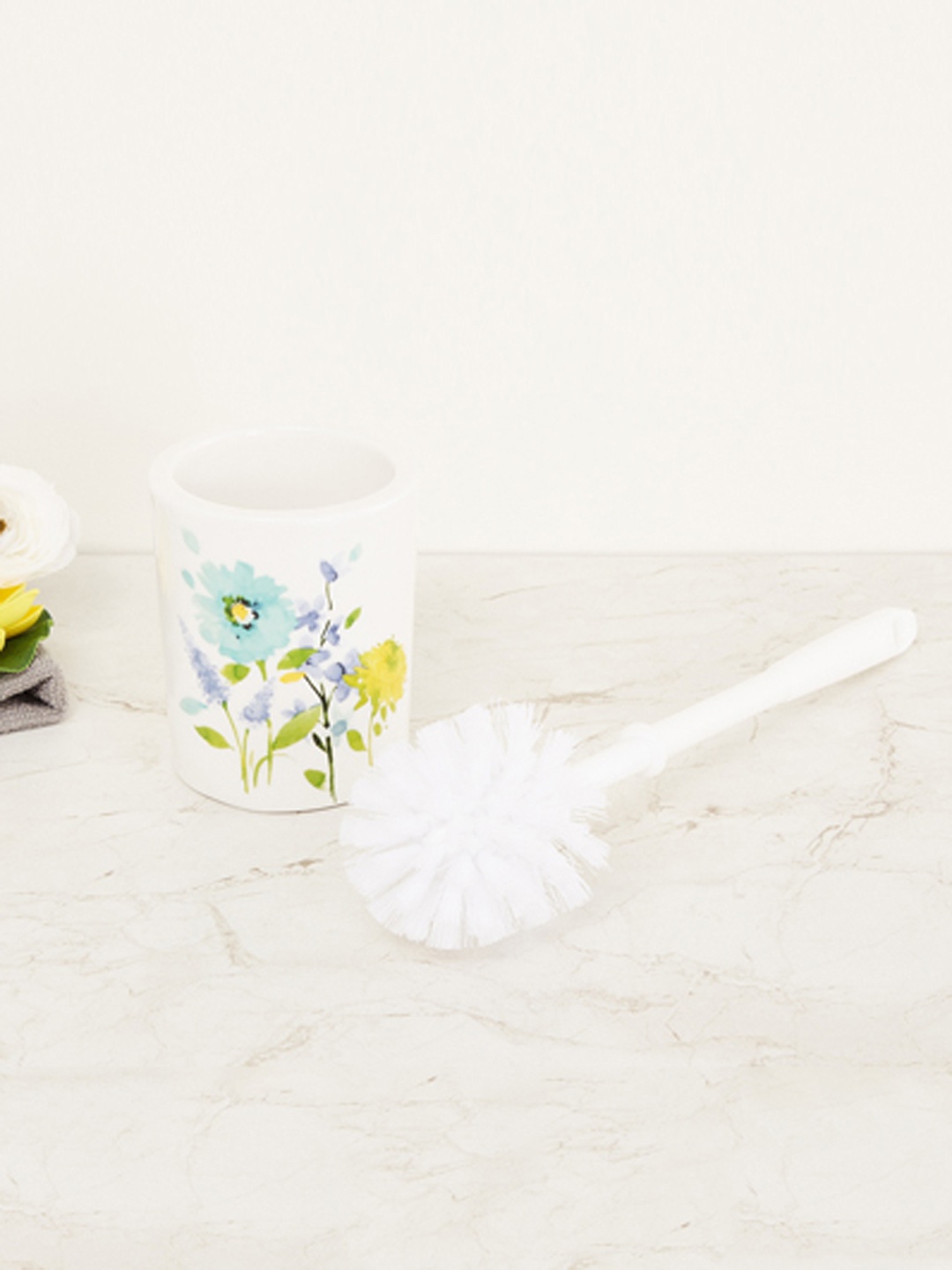 

Home Centre White & Blue Mandarin Floral Print Ceramic Toilet Brush Holder