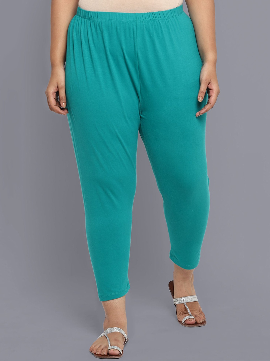 

AURELIA Women Plus Size Teal Green Solid Ankle-Length Leggings