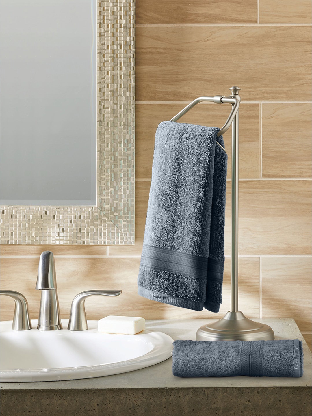 

Raymond Home Set Of 2 Grey Solid 450 GSM Cotton Hand Towels