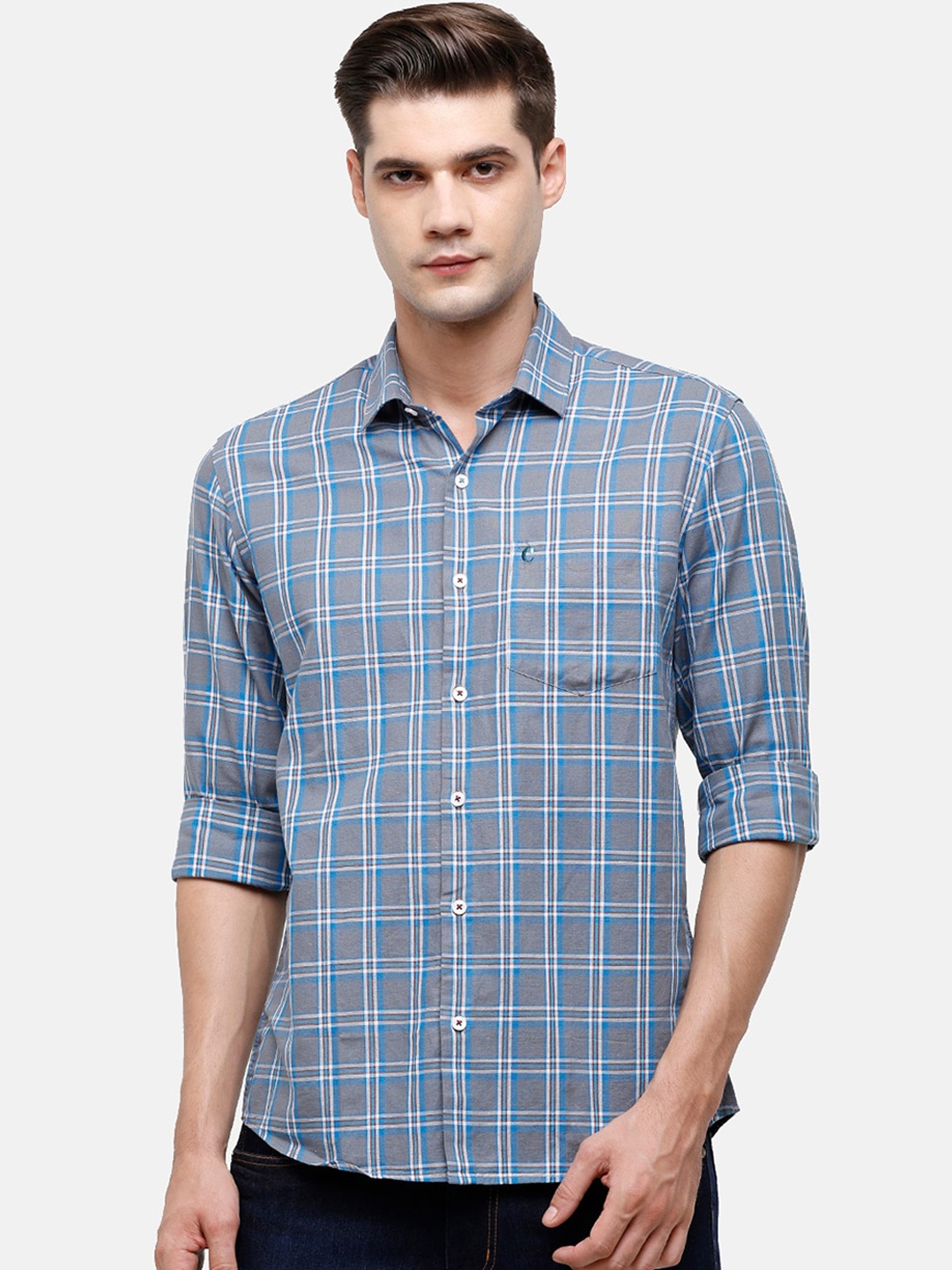 

CAVALLO by Linen Club Men Blue Tartan Checks Opaque Checked Casual Shirt