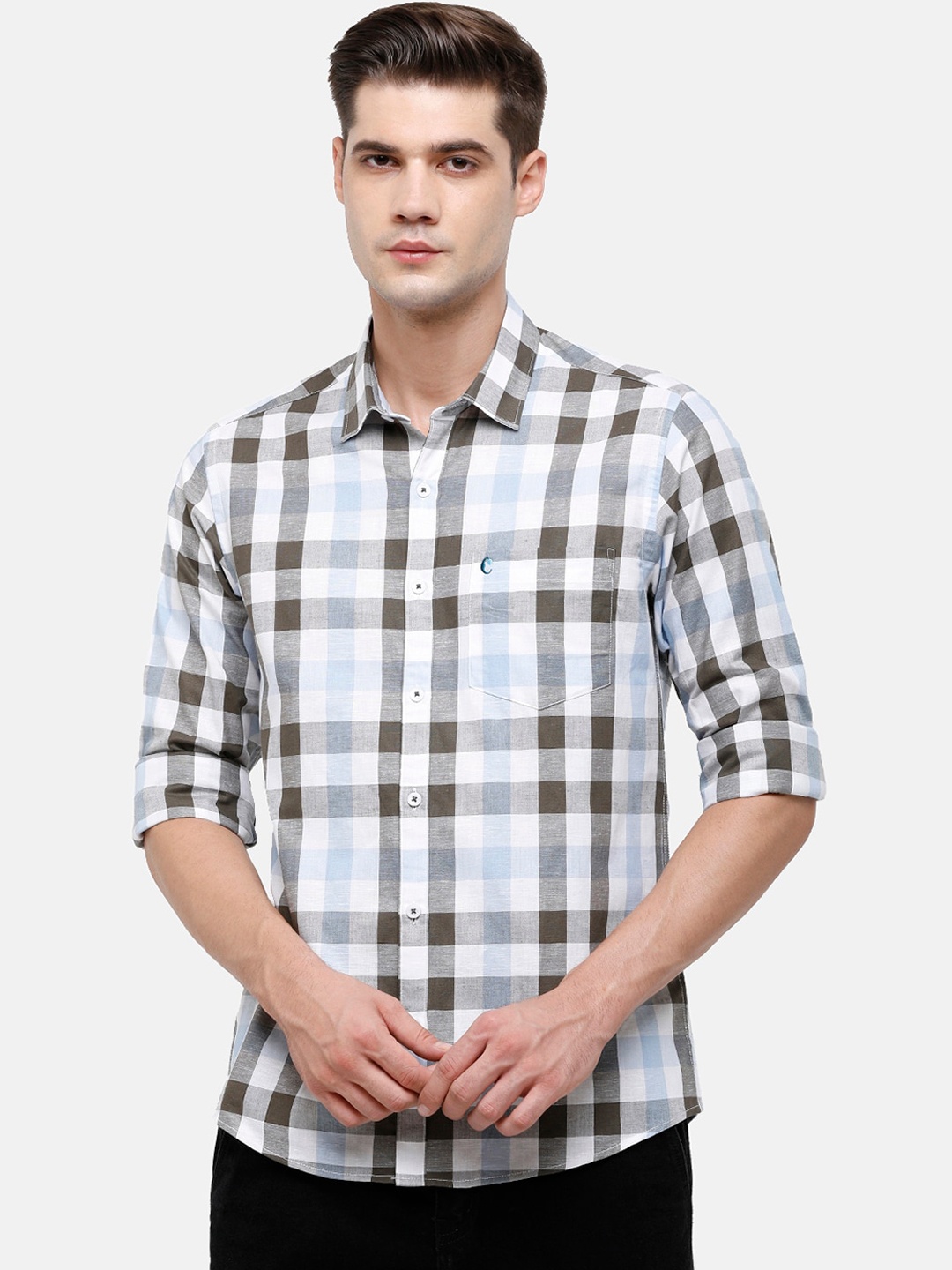 

CAVALLO by Linen Club Men Blue Tartan Checks Opaque Checked Casual Shirt