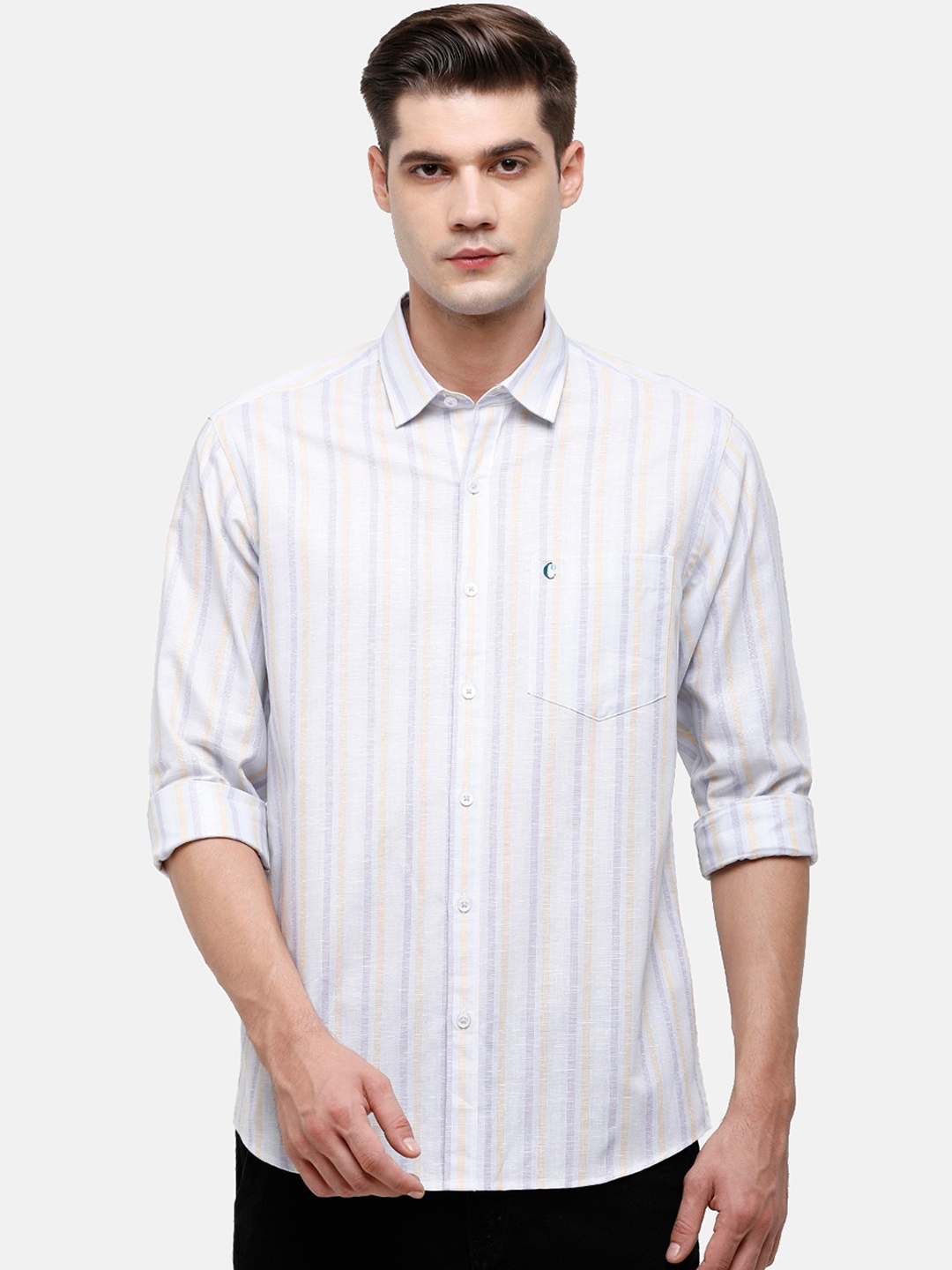 

CAVALLO by Linen Club Men Turquoise Blue & White Opaque Striped Casual Shirt