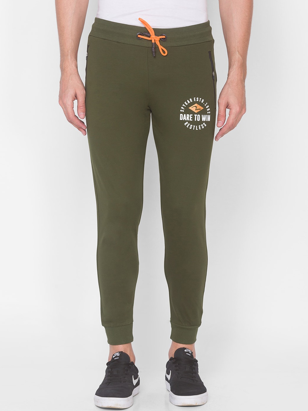 

SPYKAR Men Olive Green Solid Slim Fit Pure Cotton Joggers