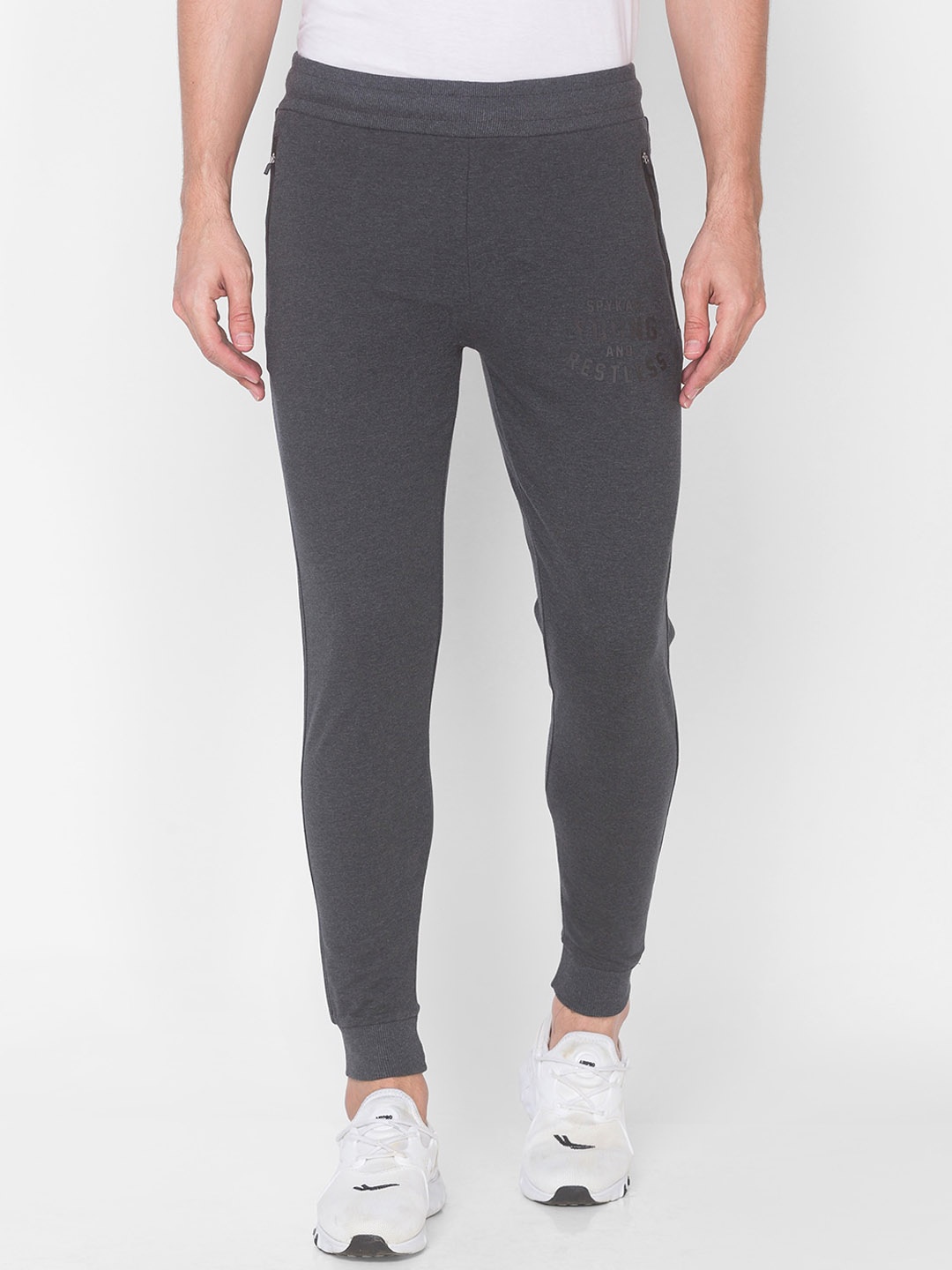 

SPYKAR Men Grey Melange Solid Slim Fit Pure Cotton Joggers