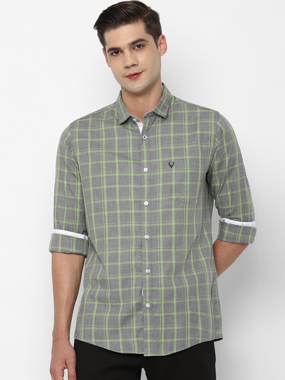

Allen Solly Men Grey Slim Fit Opaque Checked Casual Shirt
