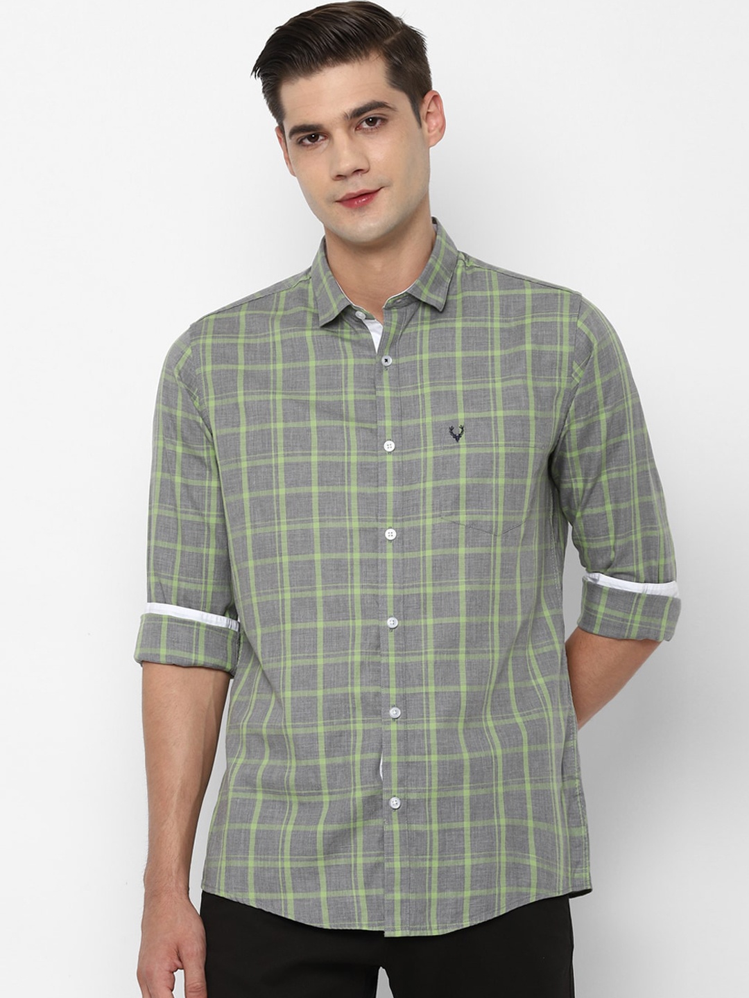 

Allen Solly Men Grey Slim Fit Opaque Checked Casual Shirt
