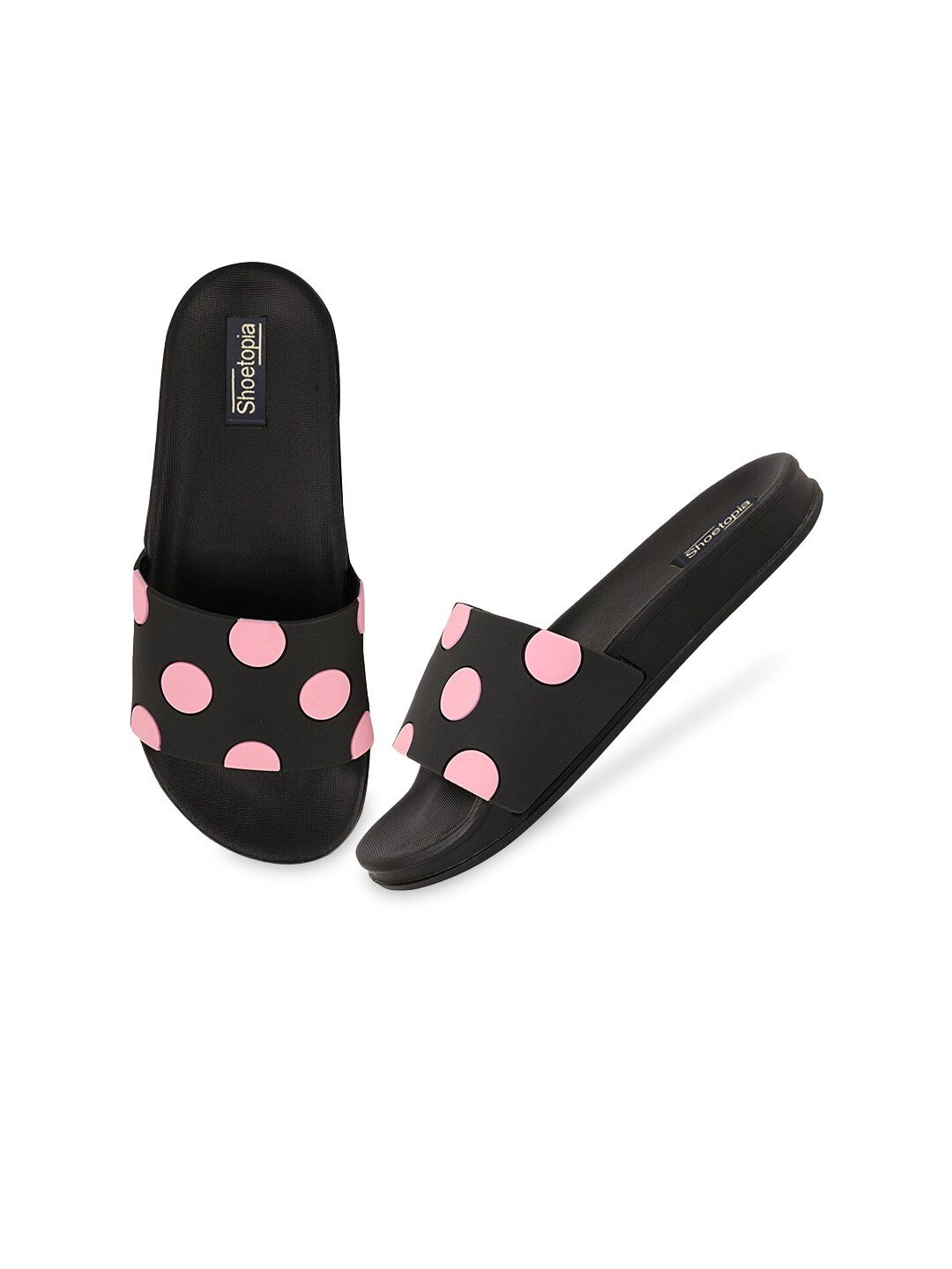 

Shoetopia Girls Black & Pink Printed Rubber Sliders