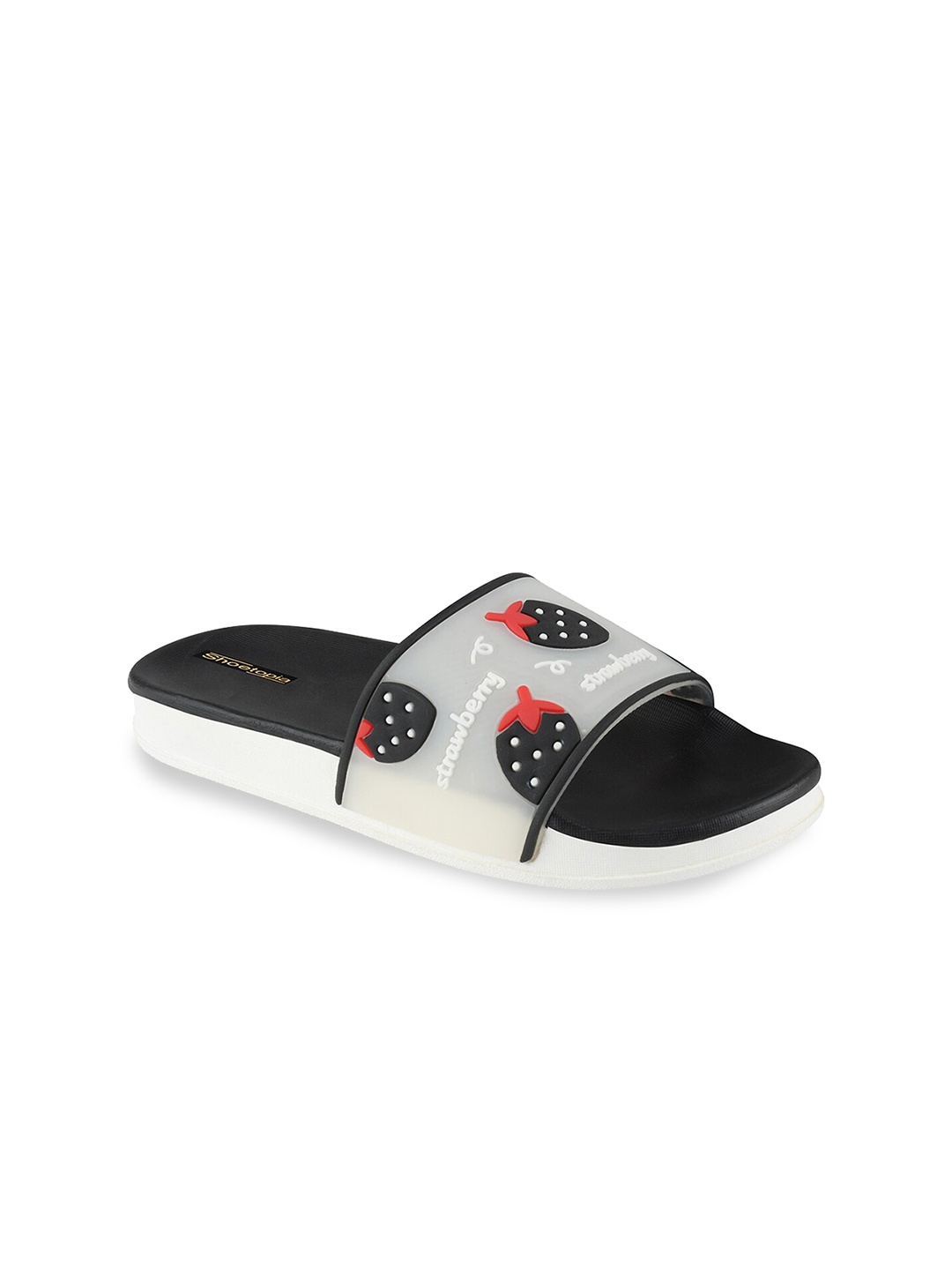 

Shoetopia Girls Black & Grey Raspberry Printed Casual Sliders