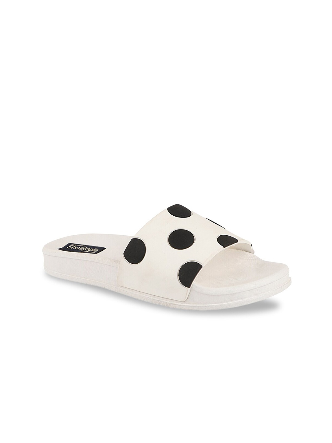 

Shoetopia Girls White & Black Polka Dot Printed Rubber Sliders