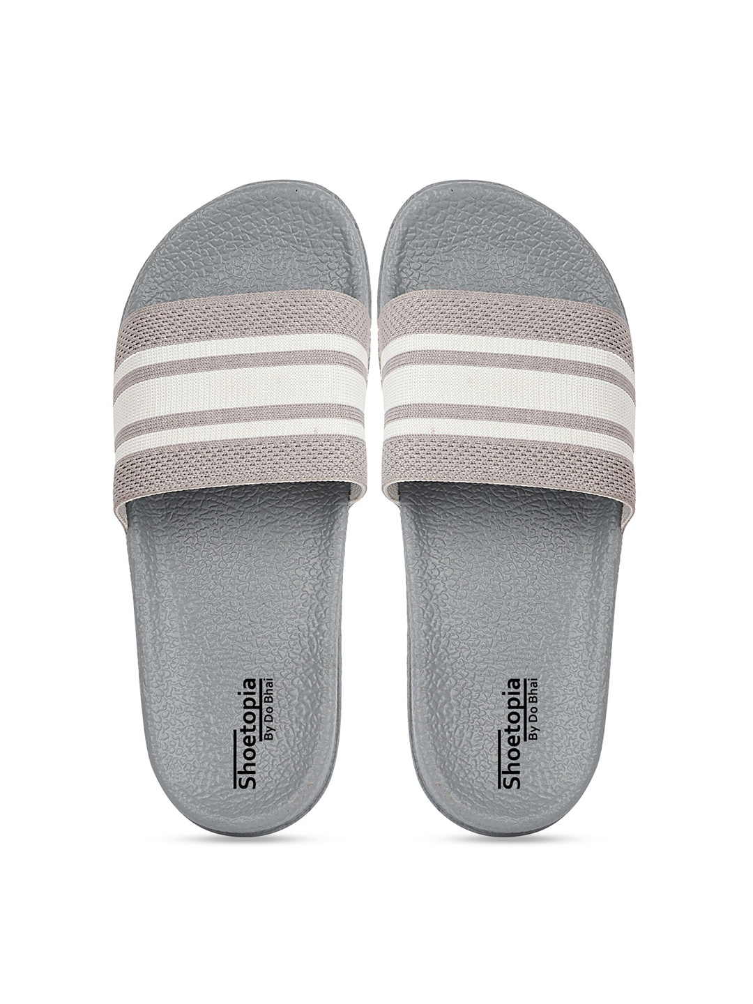 

Shoetopia Girls Grey & White Striped Rubber Sliders