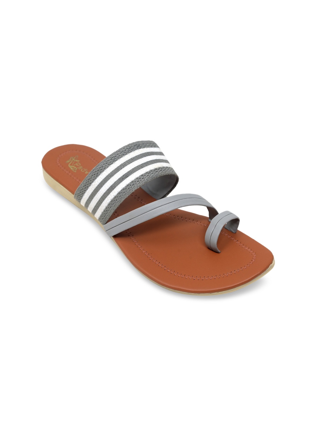

Padvesh Women Grey Striped One Toe Flats