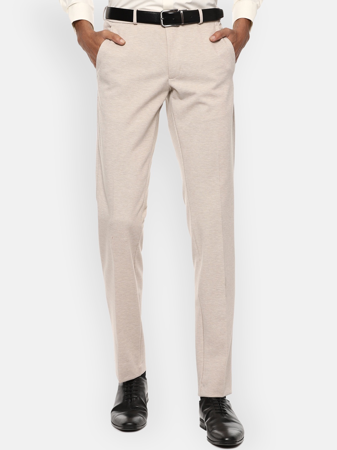 

Van Heusen Men Beige Textured Slim Fit Trousers