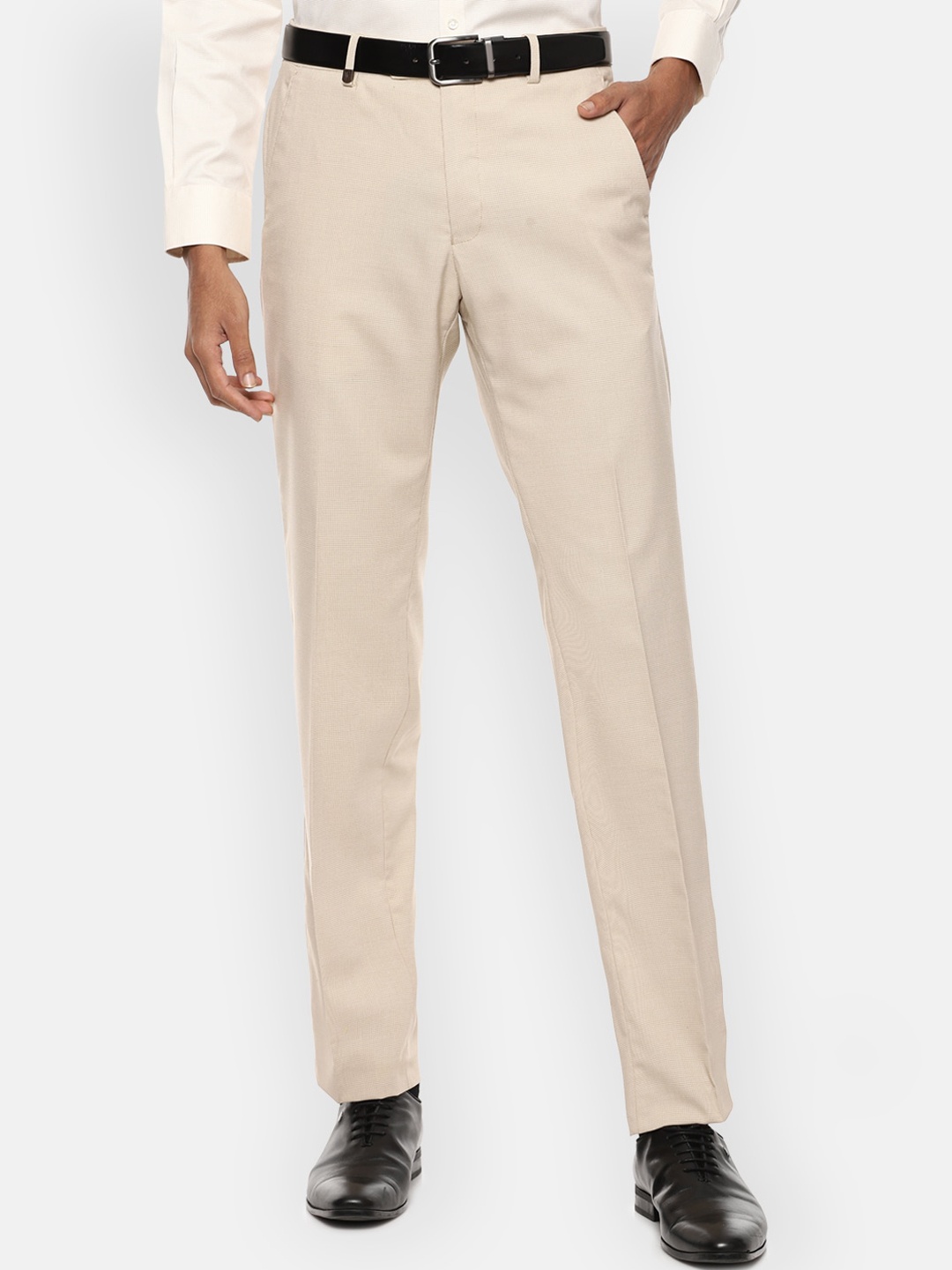 

Van Heusen Men Beige Textured Trousers