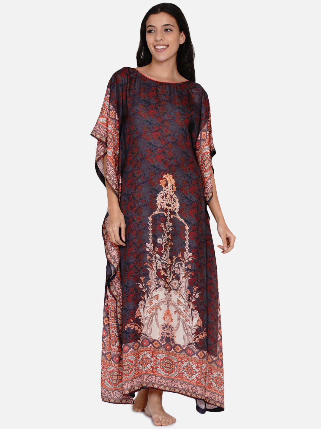

The Kaftan Company Grey Printed Maxi Kaftan Nightdress