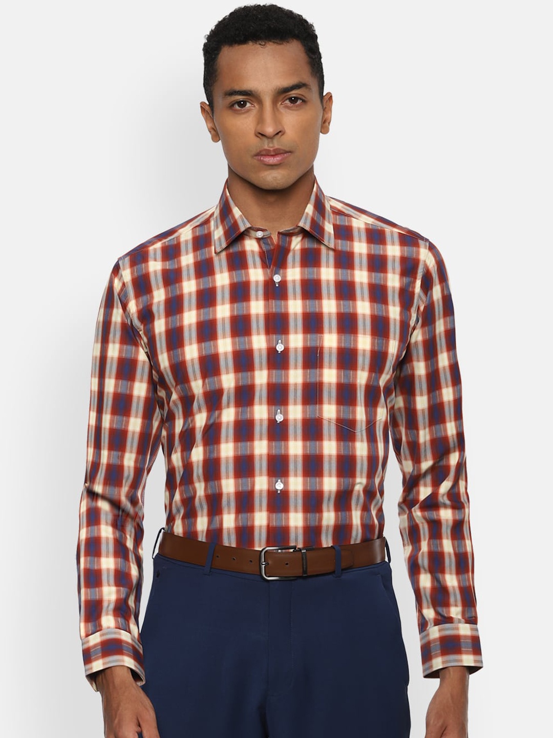

Van Heusen Men Cream-Coloured Opaque Checked Casual Shirt