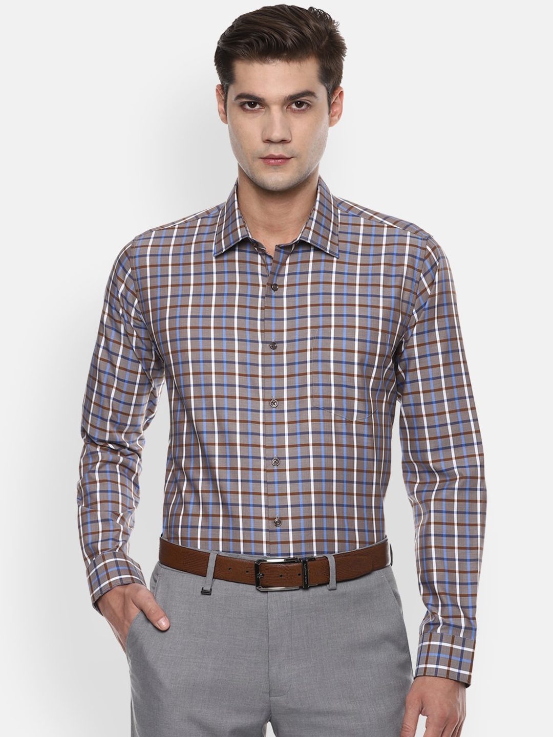 

Van Heusen Men Grey Pure Cotton Slim Fit Opaque Checked Formal Shirt