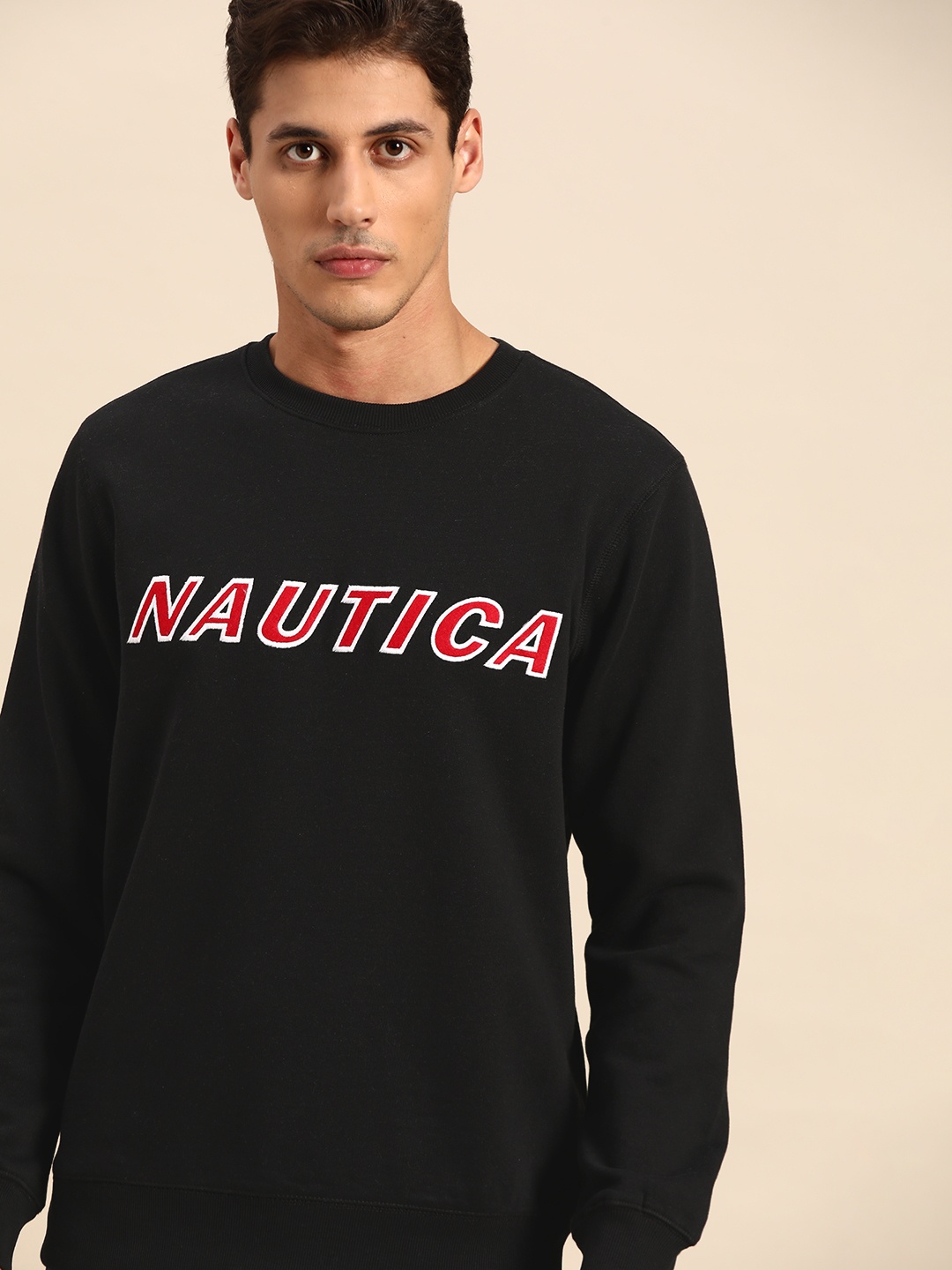

Nautica Men Black & Red Brand Logo Print Sweatshirt
