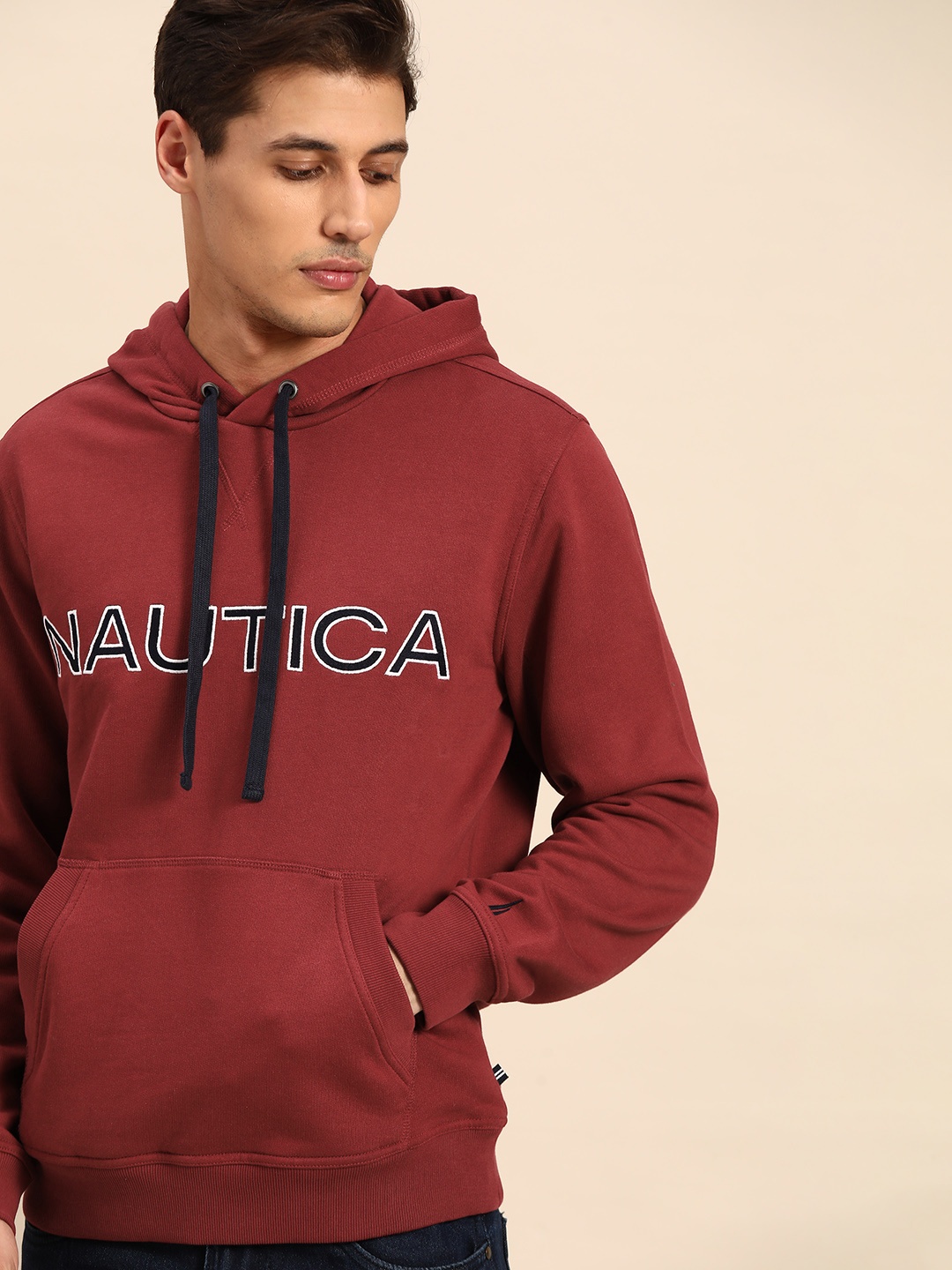 

Nautica Men Maroon Embroidered Hooded Sweatshirt