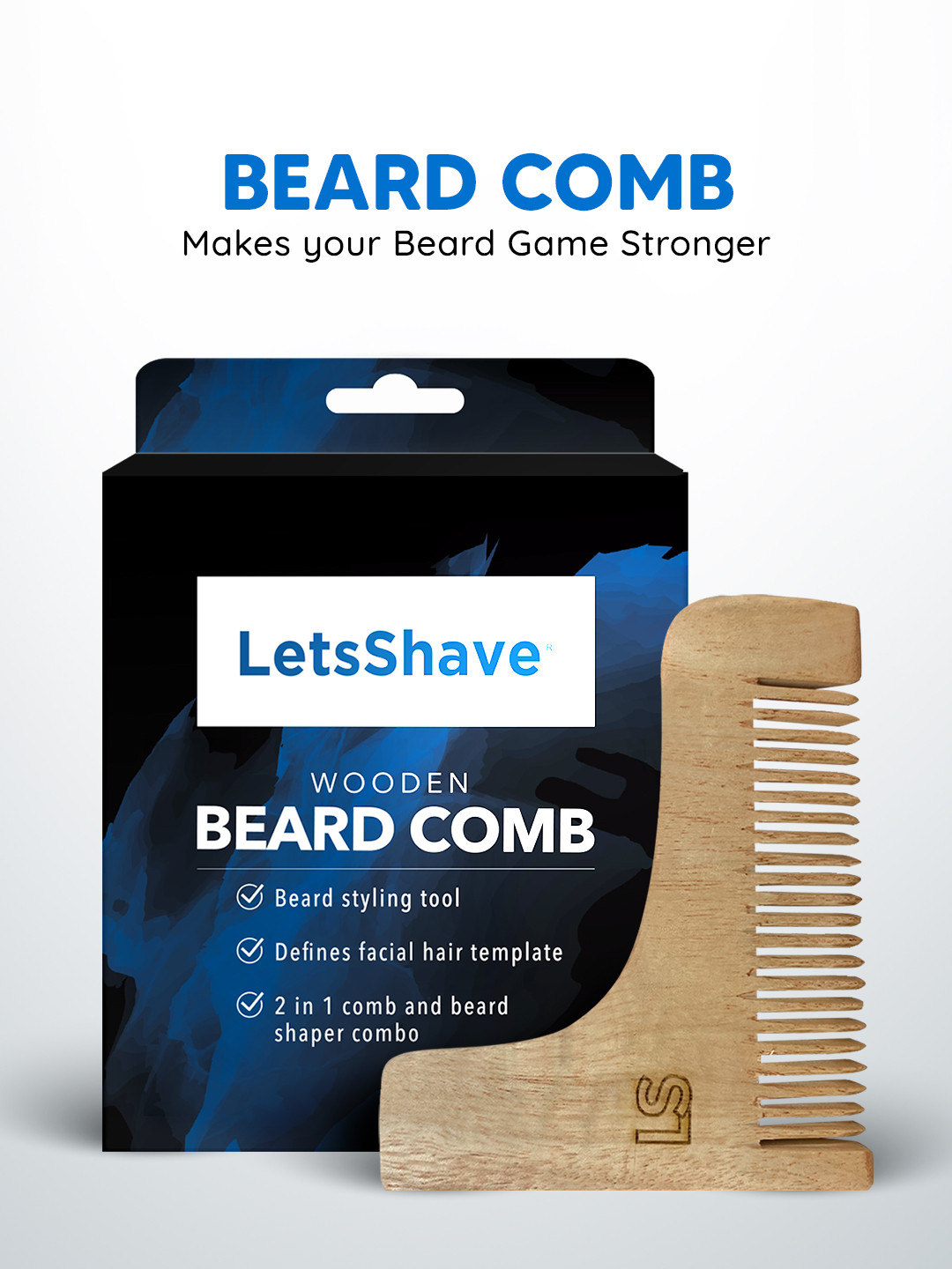 

LetsShave Men Wooden Beard Comb, Brown