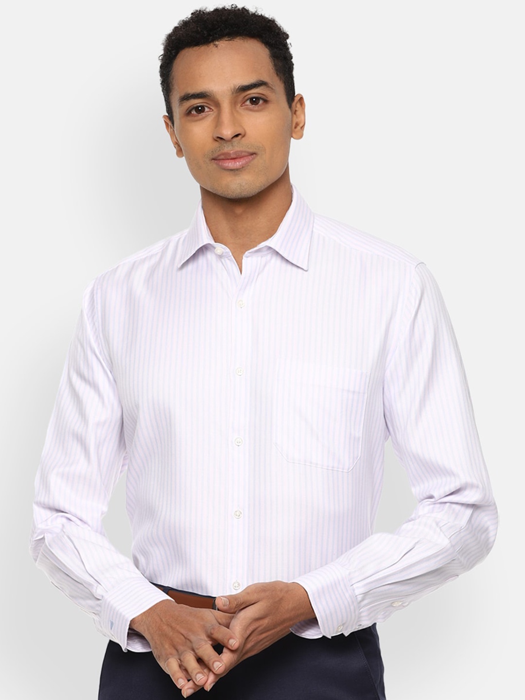 

Van Heusen Men White Opaque Striped Formal Shirt