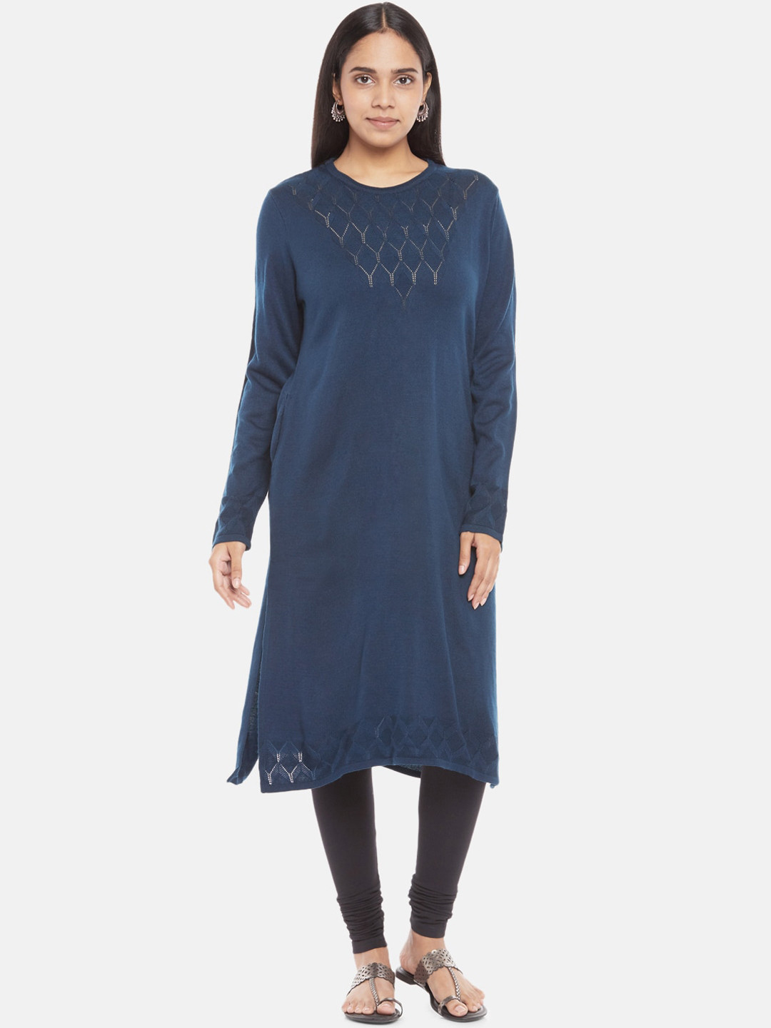 

RANGMANCH BY PANTALOONS Women Navy Blue Yoke Design Kurta