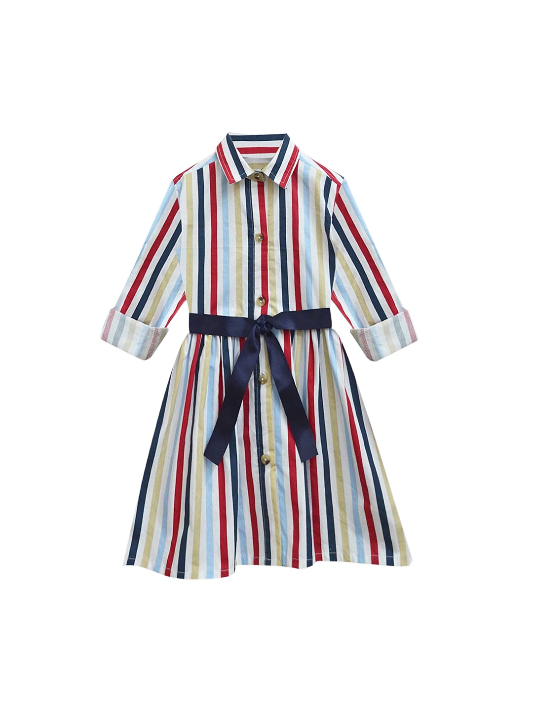 

A T U N Multicoloured Striped Pure Cotton Shirt Dress, Multi