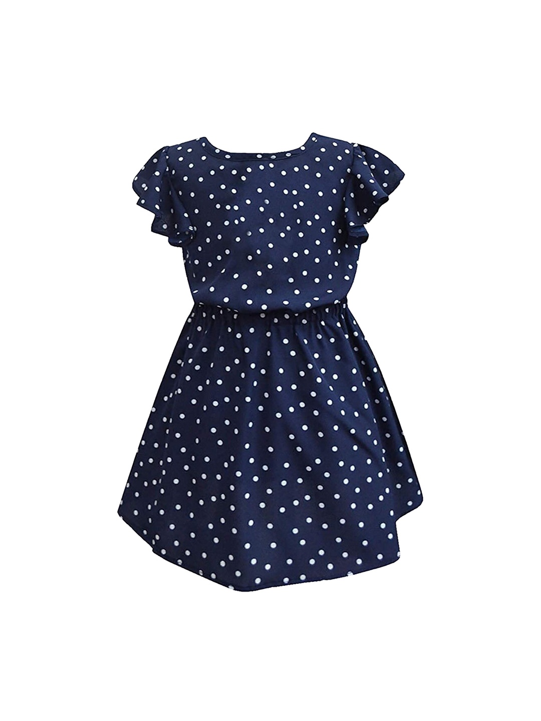 

A T U N Navy Blue & White Polka Dot Printed Dress