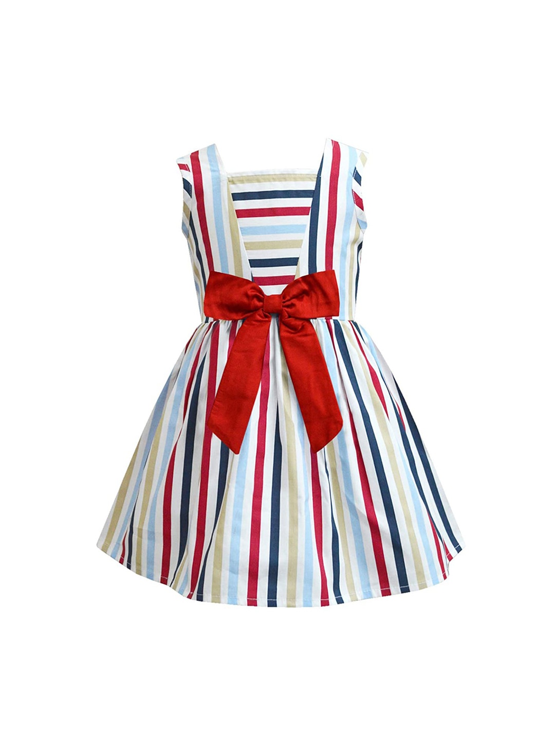 

A T U N Multicoloured Striped Bow Pure Cotton Dress, Multi