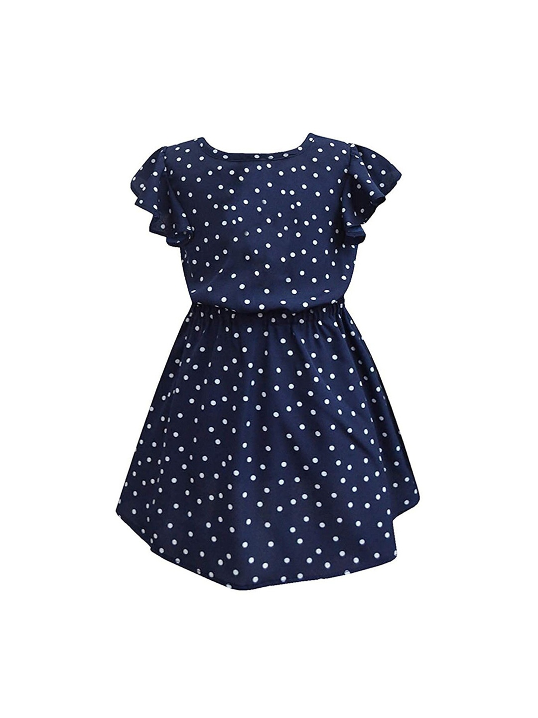 

A T U N Navy Blue & White Polka Dot Printed Dress