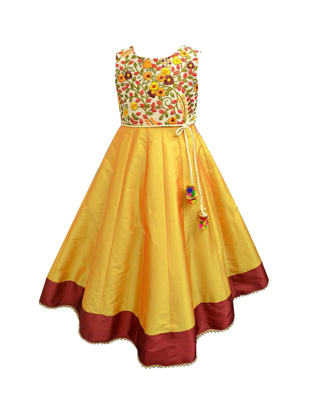 

A T U N Mustard Yellow Floral Embroidered Maxi Dress