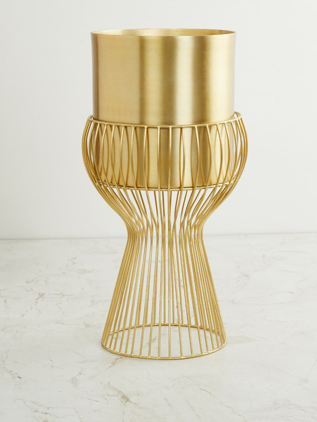

Home Centre Gold-Toned Solid Planter With Wire Stand
