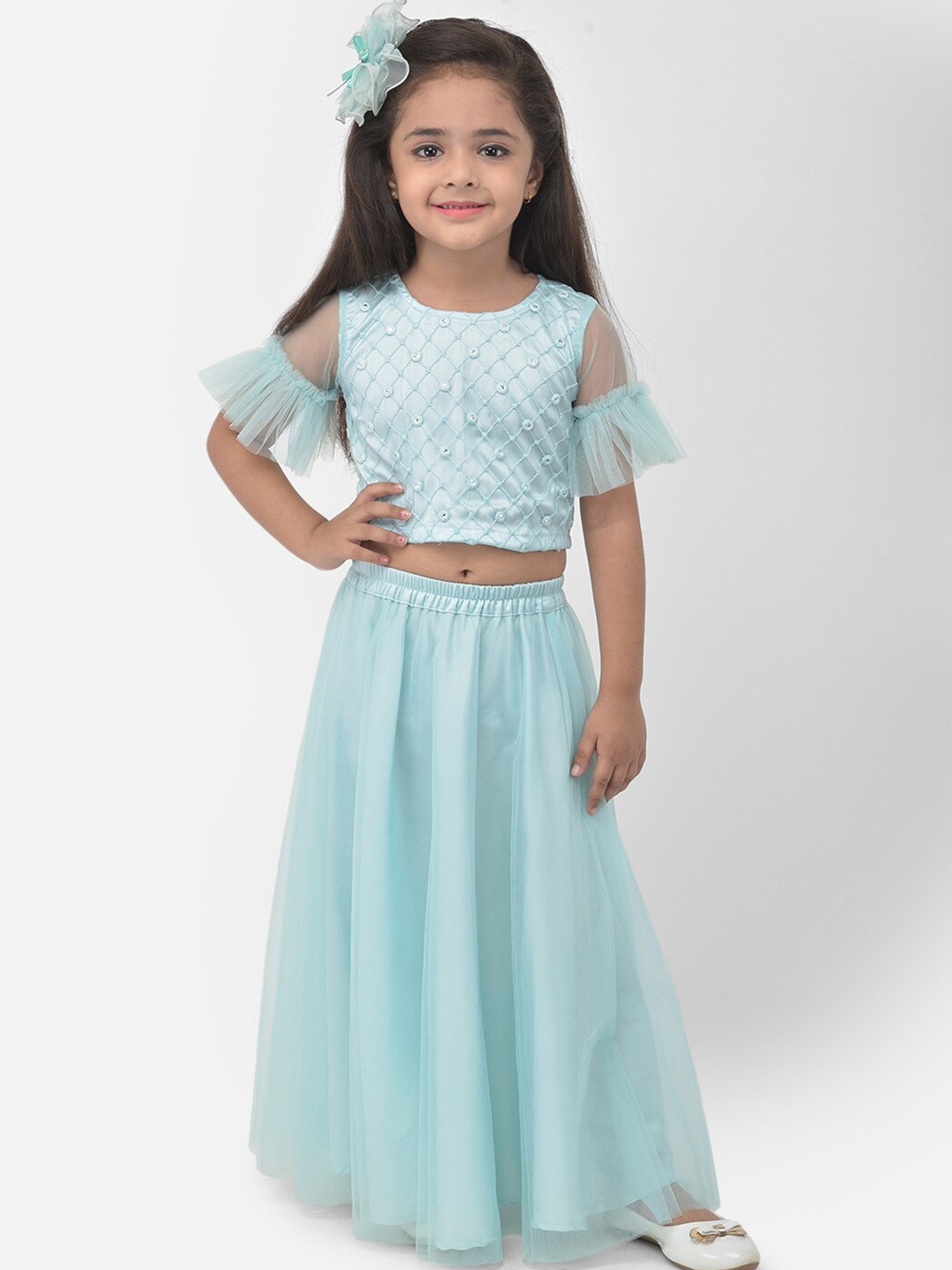 

Eavan Girls Turquoise Blue Embroidered Thread Work Ready to Wear Lehenga & Choli