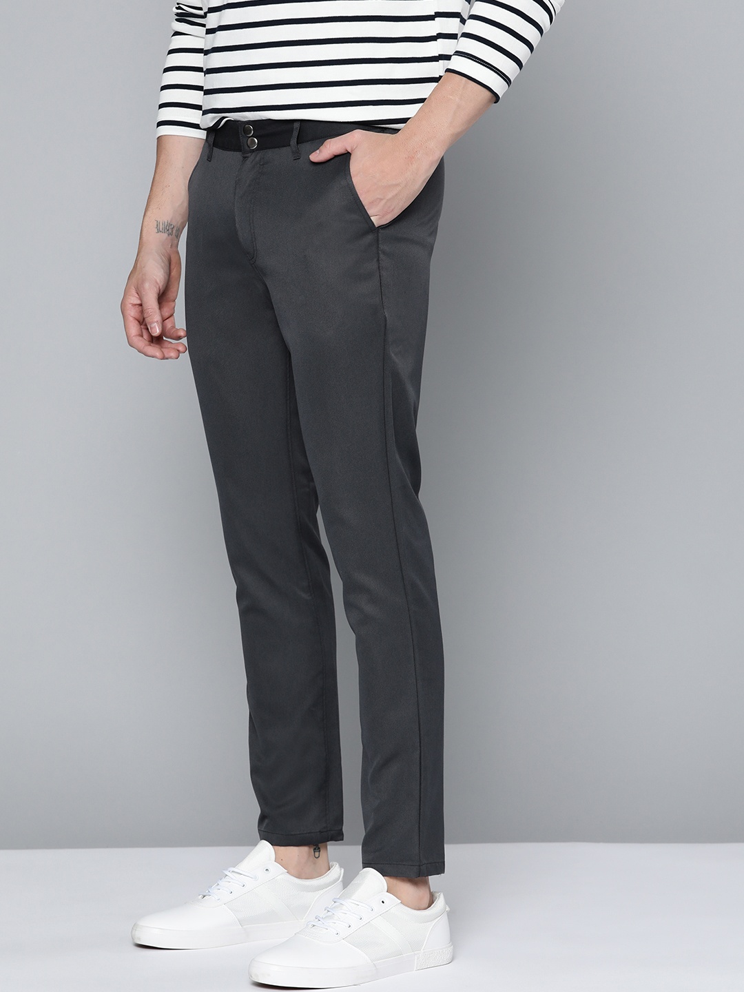 

Mast & Harbour Men Charcoal Grey Regular Fit Trousers