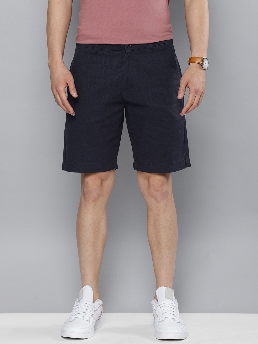 

Mast & Harbour Men Navy Blue Solid Chino Shorts