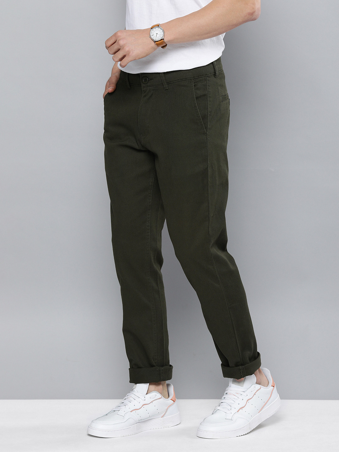 

Mast & Harbour Men Olive Green Chinos Trousers