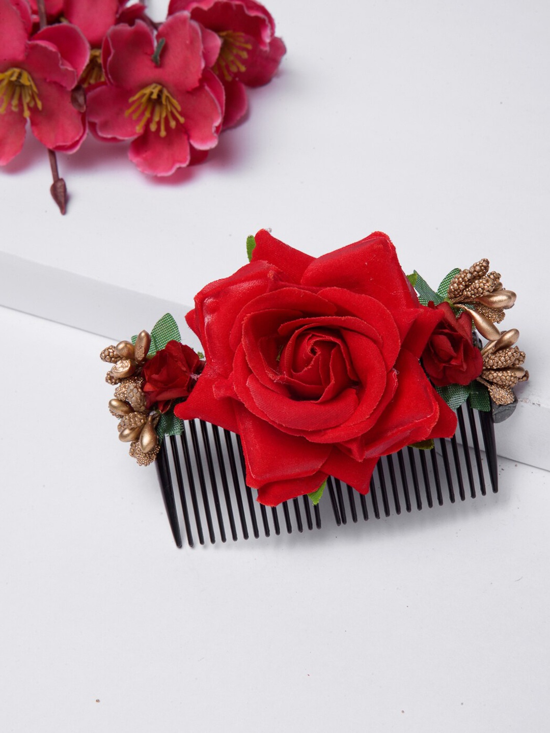 

Moedbuille Women Red & Black Beads & Lace Handcrafted Bun Pin